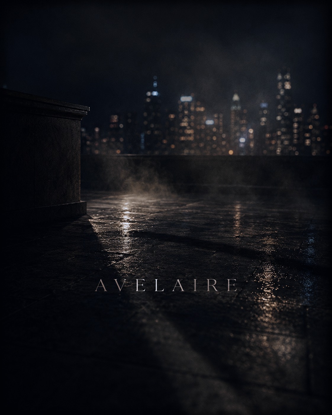 Avelaire — rooftop skyline at night with wordmark